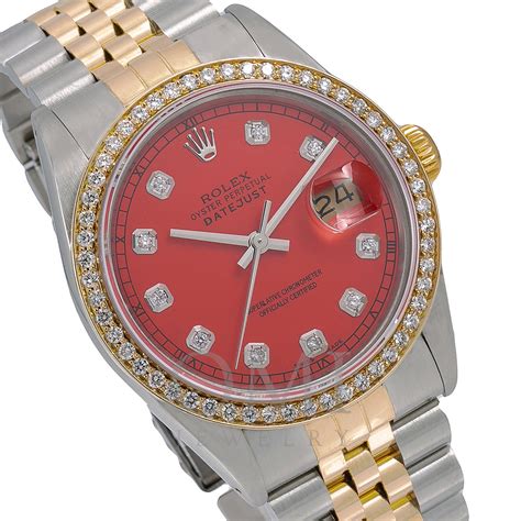 rolex 16013 men's 36mm datejust wristwatch red diamond